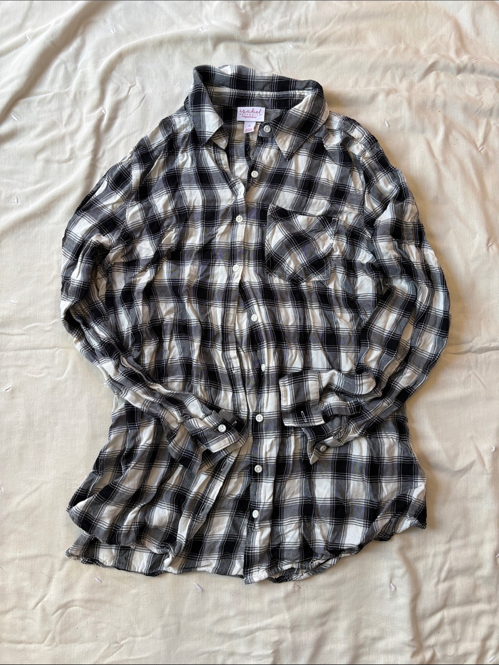 Isabel Maternity by Ingrid & Isabel Black and White Plaid Button-Down Shirt